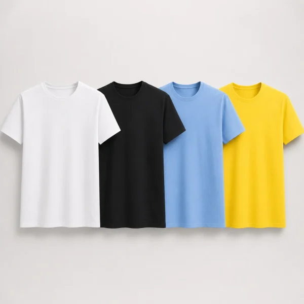 Camiseta masculina lisa em diferentes cores sólidas