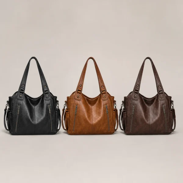 Comparação visual da bolsa grande feminina nas cores preta marrom e café