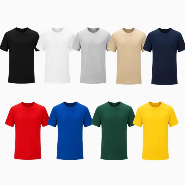 Comparação visual entre cores de camiseta masculina lisa