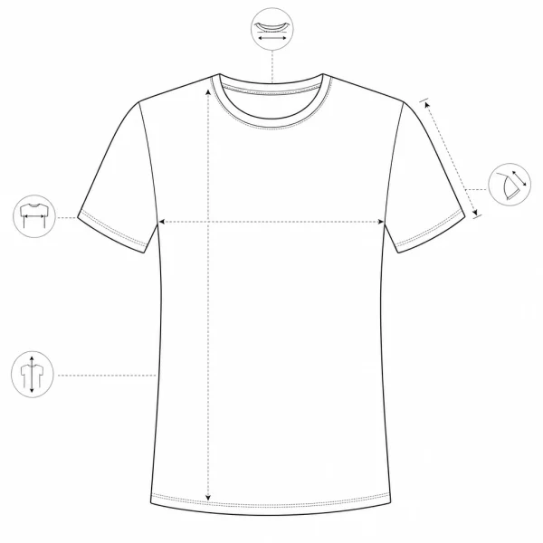 Detalhes técnicos visuais da camiseta masculina lisa